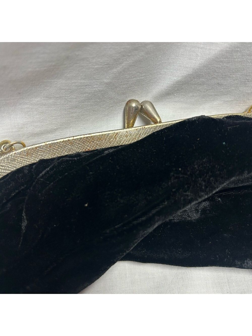 Vintage Black Velvet Purse Gold Color Strap 1960s Evening Bag - Picture 3 of 10